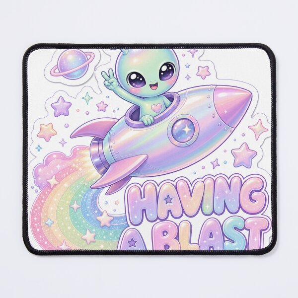 Item preview, Having a Blast Cute Alien on Rainbow Rocket designed and sold by BoosterShop.