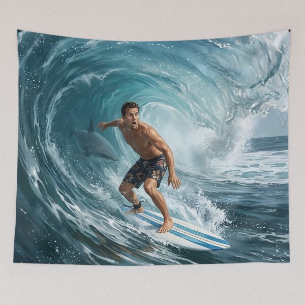 Item preview, Shark VS Surfer Barrel Roll designed and sold by Sassy Geezer.