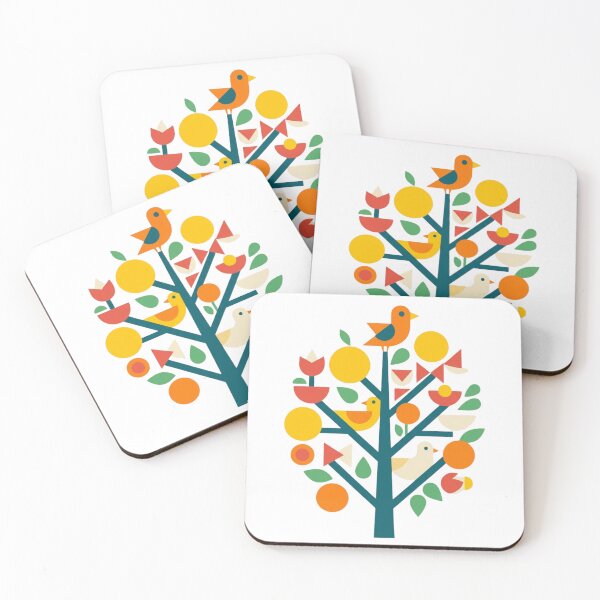 Item preview, Mid Century Modern Geometric Birds Tree | Scandinavian Folk Art Nature Illustration designed and sold by anven.