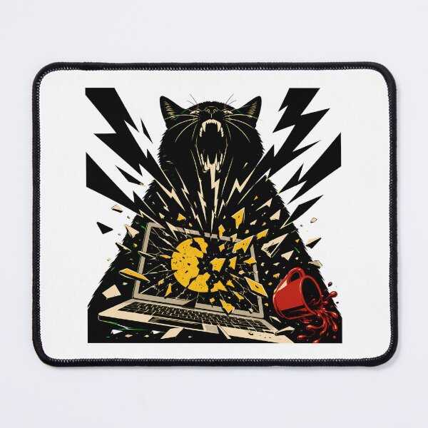 Item preview, Angry Black Feline Destroying Laptop Lightning Bolt designed and sold by chattsuede.