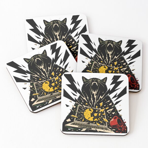 Item preview, Angry Black Feline Destroying Laptop Lightning Bolt designed and sold by chattsuede.