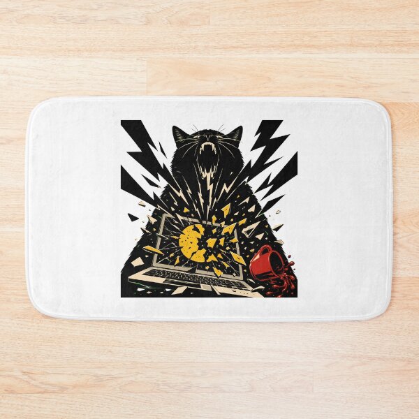 Item preview, Angry Black Feline Destroying Laptop Lightning Bolt designed and sold by chattsuede.