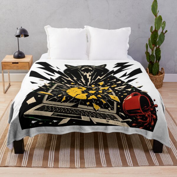 Item preview, Angry Black Feline Destroying Laptop Lightning Bolt designed and sold by chattsuede.