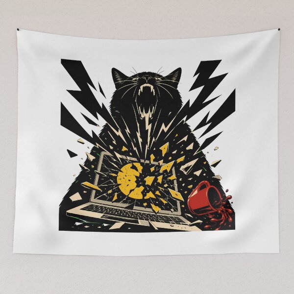 Item preview, Angry Black Feline Destroying Laptop Lightning Bolt designed and sold by chattsuede.