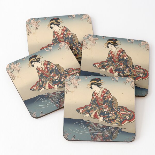 Item preview, Geisha Reflecting in Water with Cherry Blossoms Ukiyo-e designed and sold by TokyoUkiyoHouse.