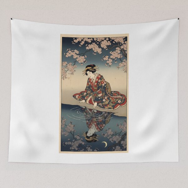 Item preview, Geisha Reflecting in Water with Cherry Blossoms Ukiyo-e designed and sold by TokyoUkiyoHouse.