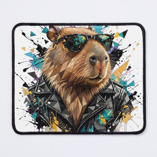 Item preview, Cool Capybara in Leather Jacket - Low Poly Punk Streetwear Art designed and sold by ExpressoJungle.