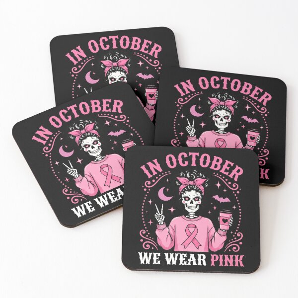 Item preview, In October We Wear Pink Breast Cancer Awareness Messy Bun Skeleton designed and sold by IsDesignHub.