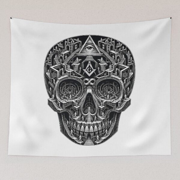 Item preview, MC Escher Style Skull – Infinite Staircase Optical Illusion | Surreal Mind-Bending Vector Art designed and sold by WAUZ.