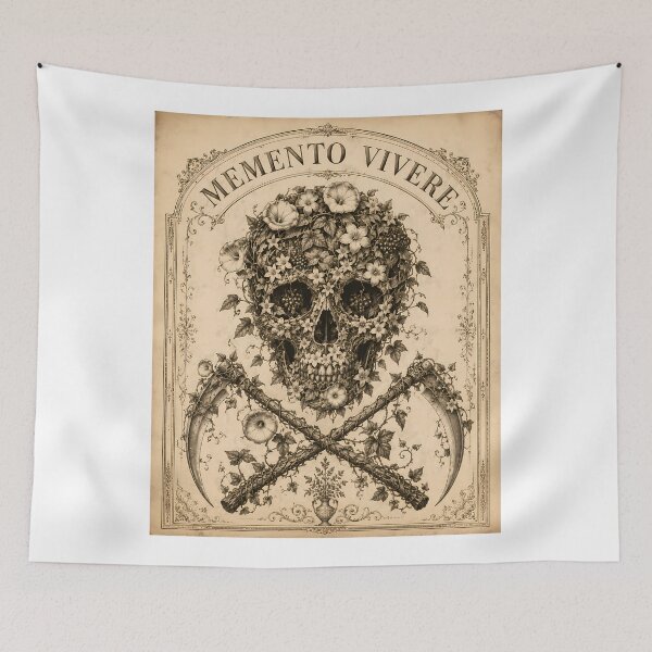 Item preview, Memento Vivere Floral Skull Antique Engraving Decor designed and sold by chattsuede.