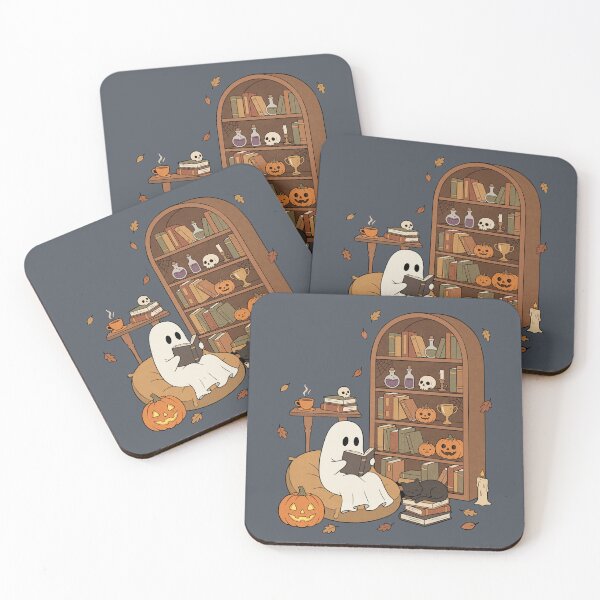 Item preview, Cozy Ghost Reading in a Haunted Halloween Library designed and sold by FreshVibe Prints.