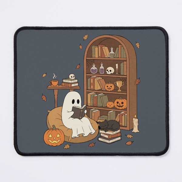 Item preview, Cozy Ghost Reading in a Haunted Halloween Library designed and sold by FreshVibe Prints.