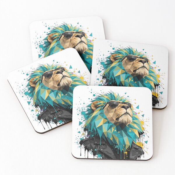 Item preview, Cool Lion in Leather Jacket - Low Poly Punk Lion with Teal Mane Graffiti Art designed and sold by ExpressoJungle.