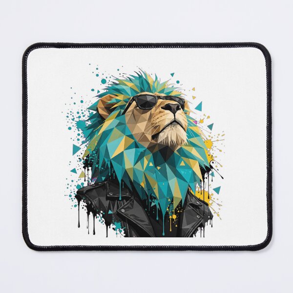 Item preview, Cool Lion in Leather Jacket - Low Poly Punk Lion with Teal Mane Graffiti Art designed and sold by ExpressoJungle.