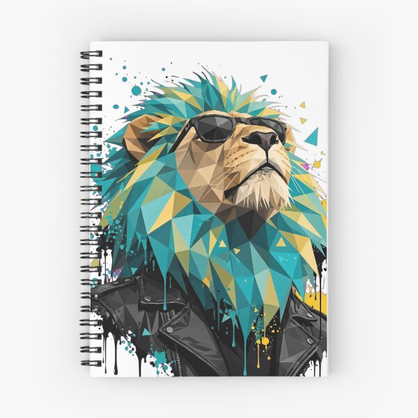 Item preview, Cool Lion in Leather Jacket - Low Poly Punk Lion with Teal Mane Graffiti Art designed and sold by ExpressoJungle.