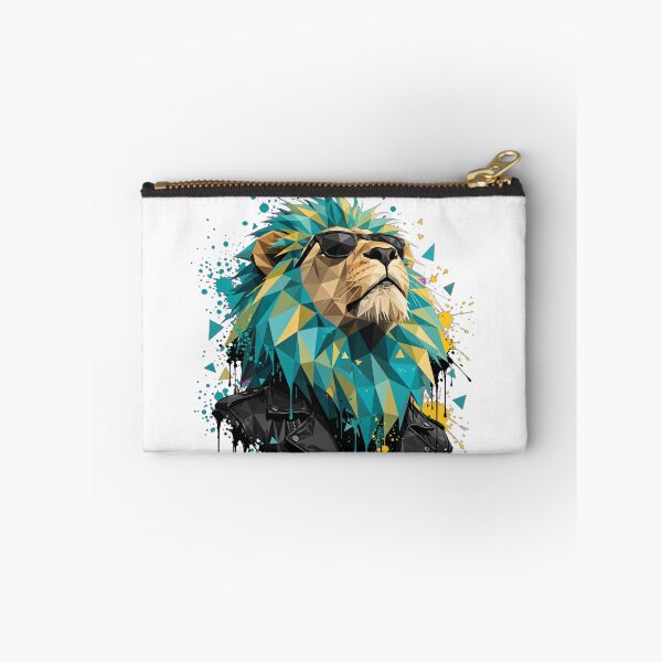 Item preview, Cool Lion in Leather Jacket - Low Poly Punk Lion with Teal Mane Graffiti Art designed and sold by ExpressoJungle.
