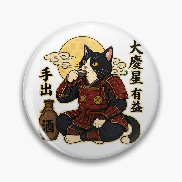 Artikelvorschau, Samurai-Katze trinkt Sake im Mondschein Ukiyo-e-Kunst entworfen und verkauft von chattsuede.