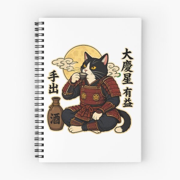 Item preview, Samurai Cat Drinking Sake Moonlit Ukiyo-e Art designed and sold by chattsuede.