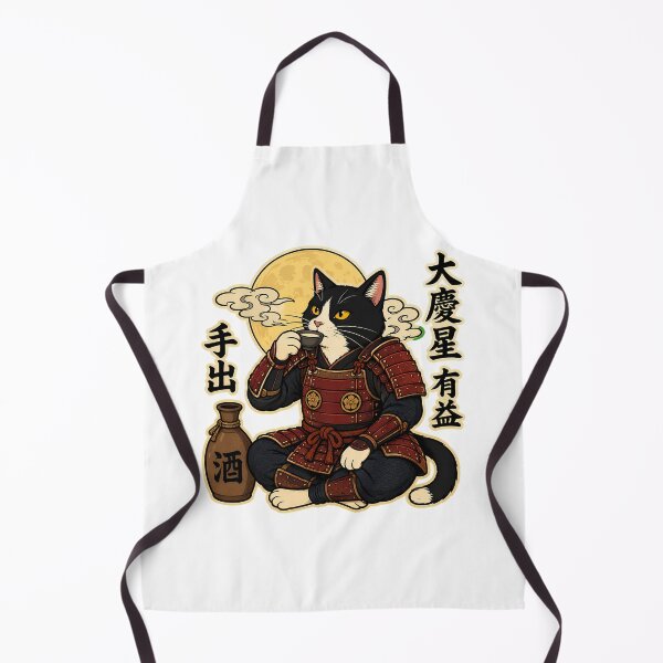 Item preview, Samurai Cat Drinking Sake Moonlit Ukiyo-e Art designed and sold by chattsuede.