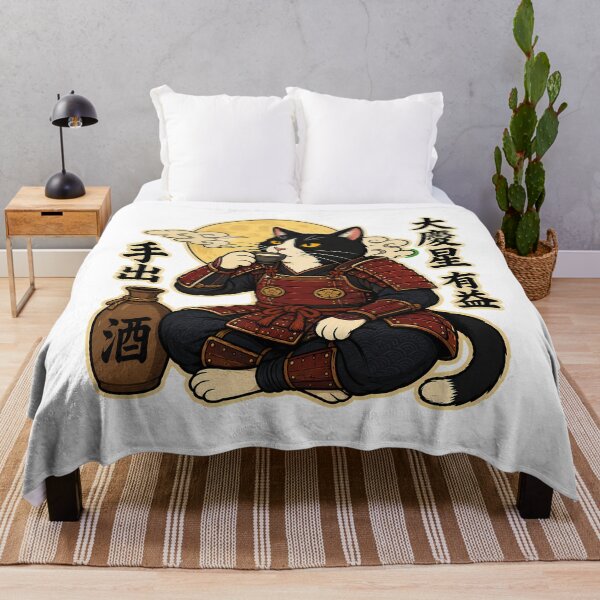Item preview, Samurai Cat Drinking Sake Moonlit Ukiyo-e Art designed and sold by chattsuede.