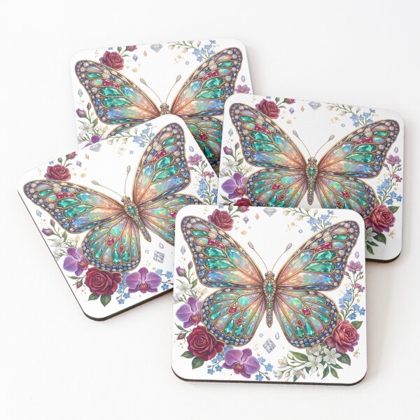 Item preview, Jeweled Butterfly Bloom | Luxury Botanical Fantasy Painting designed and sold by Origamoart.