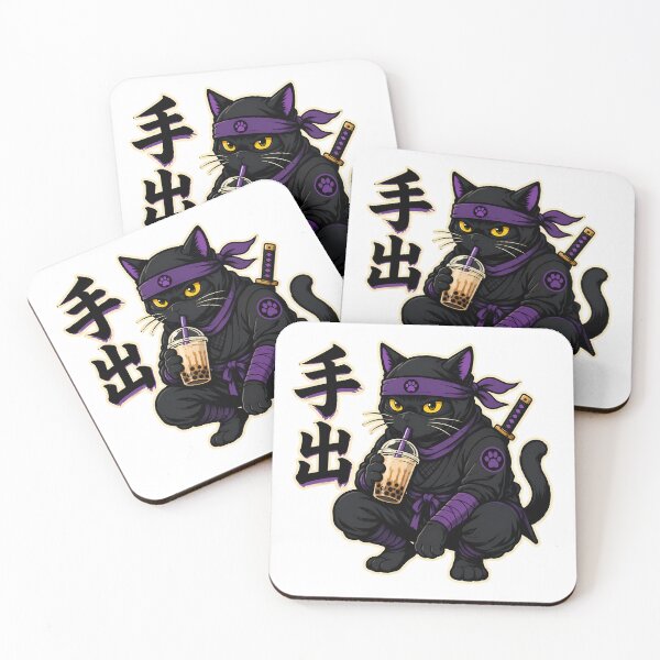 Item preview, Ninja Cat Boba Tea Kawaii Black Cat Anime designed and sold by chattsuede.