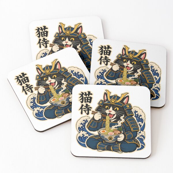 Item preview, Samurai Cat Eating Ramen Kawaii Japanese Cartoon designed and sold by chattsuede.