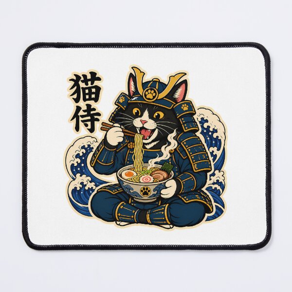 Item preview, Samurai Cat Eating Ramen Kawaii Japanese Cartoon designed and sold by chattsuede.