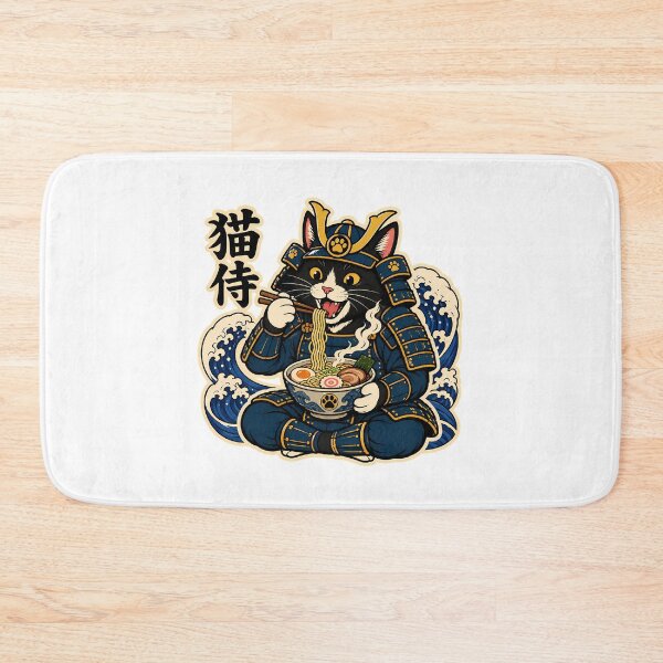Item preview, Samurai Cat Eating Ramen Kawaii Japanese Cartoon designed and sold by chattsuede.