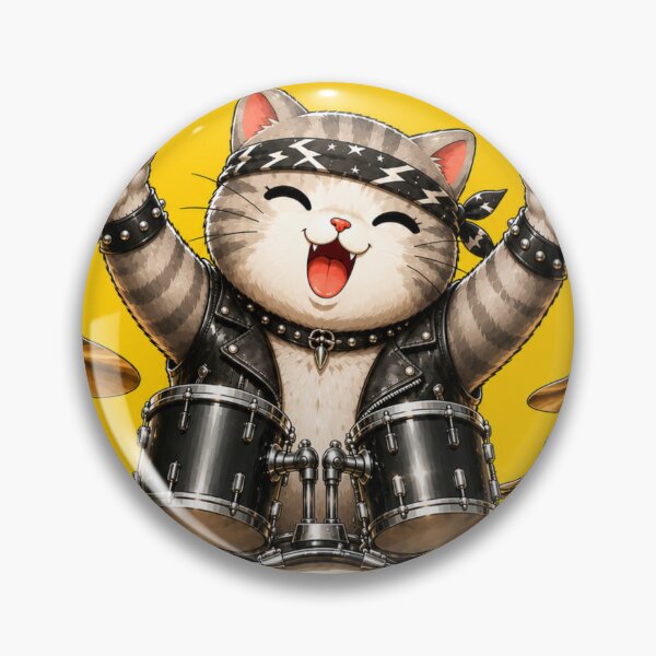Item preview, Young Gray Cat Catrio Drummer Cute Rock Band Illustration designed and sold by Mindworx21.