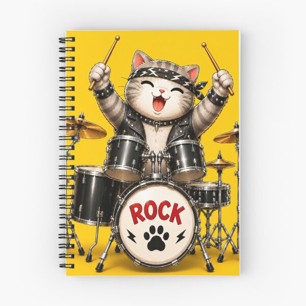 Item preview, Young Gray Cat Catrio Drummer Cute Rock Band Illustration designed and sold by Mindworx21.