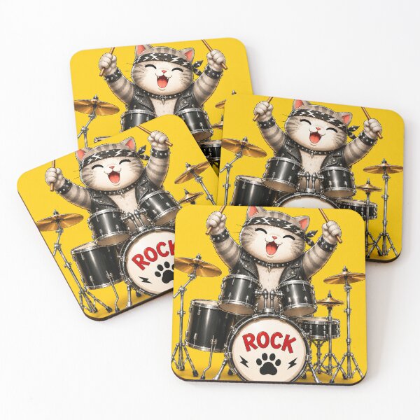 Item preview, Young Gray Cat Catrio Drummer Cute Rock Band Illustration designed and sold by Mindworx21.
