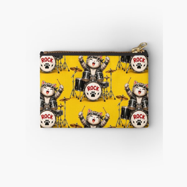 Item preview, Young Gray Cat Catrio Drummer Cute Rock Band Illustration designed and sold by Mindworx21.