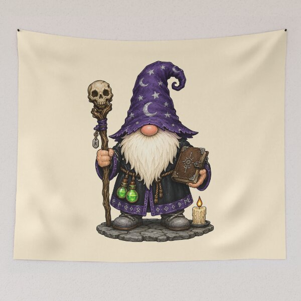 Item preview, Arcane Wizard Gnome with Skull Staff and Spellbook designed and sold by Victor Shadehorn.