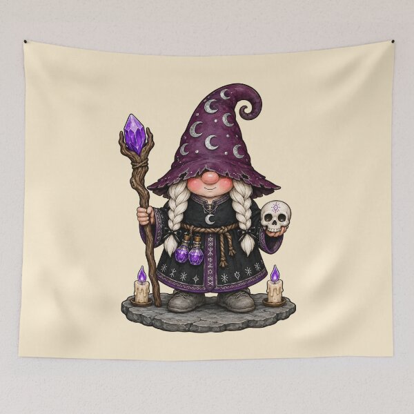 Item preview, Moonlit Witch Gnome with Crystal Staff and Skull designed and sold by Victor Shadehorn.