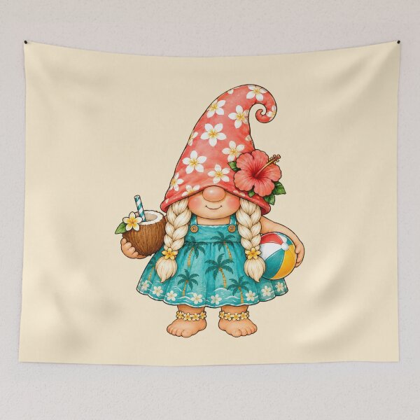 Item preview, Tropical Beach Gnome with Coconut and Beach Ball designed and sold by Victor Shadehorn.