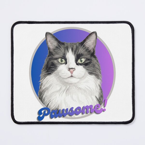 Item preview, Pawsome Tuxedo Cat Logo | Cute Black and White Cat Illustration with Blue Purple Gradient Badge designed and sold by ArtMashupCo.