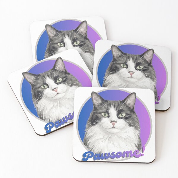 Item preview, Pawsome Tuxedo Cat Logo | Cute Black and White Cat Illustration with Blue Purple Gradient Badge designed and sold by ArtMashupCo.
