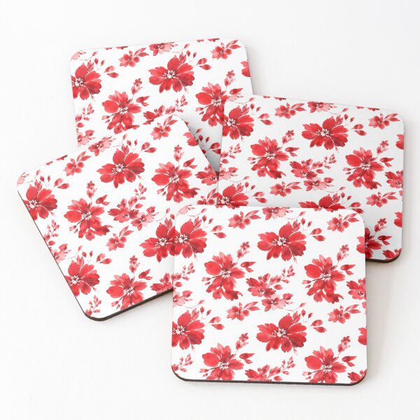 Item preview, Striking Red Watercolor Floral Pattern designed and sold by zenjiinspired.