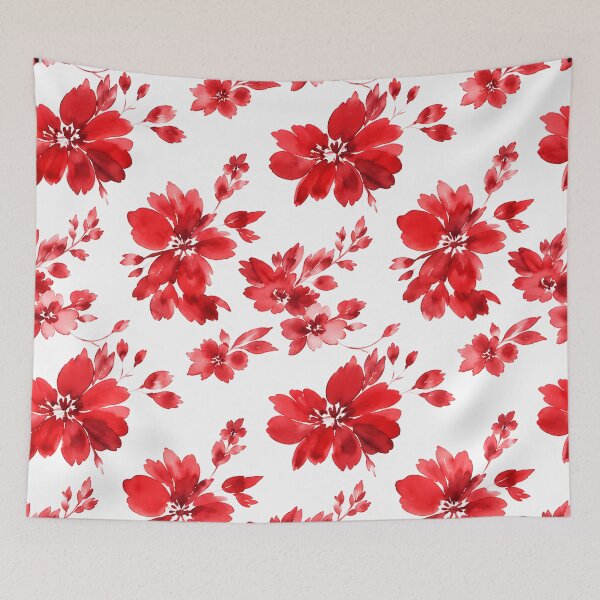 Item preview, Striking Red Watercolor Floral Pattern designed and sold by zenjiinspired.