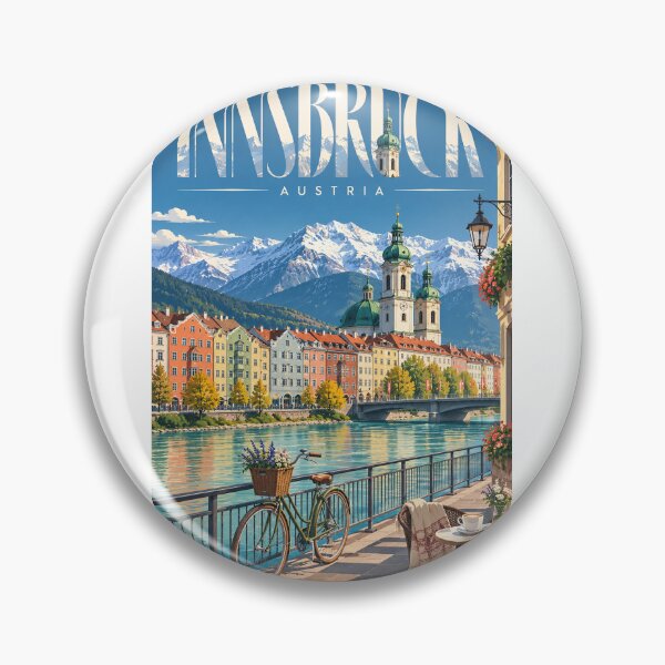 Item preview, Colourful Innsbruck Skyline with Nordkette Mountains and Inn River Austria designed and sold by Aryabek.