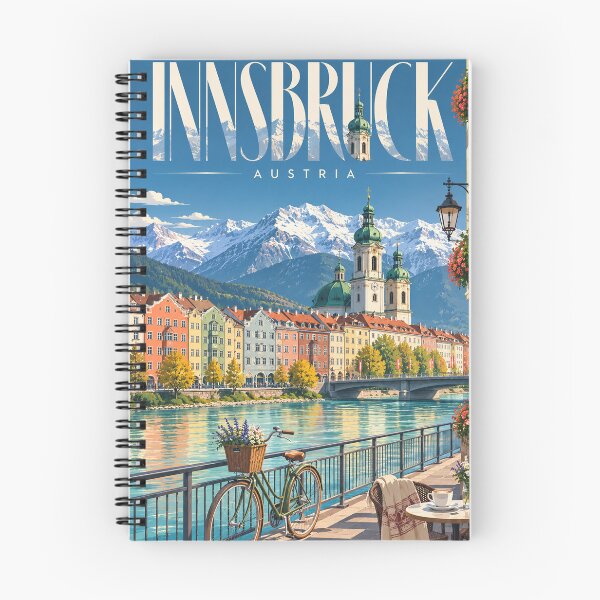 Artikelvorschau, Farbenfrohe Innsbrucker Skyline mit der Nordkette und dem Inn, Österreich entworfen und verkauft von Aryabek.