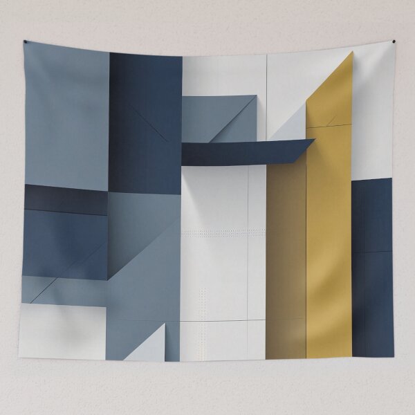 Item preview, Minimalist Geometric Abstract Wall Art in Navy and Mustard designed and sold by semenol.
