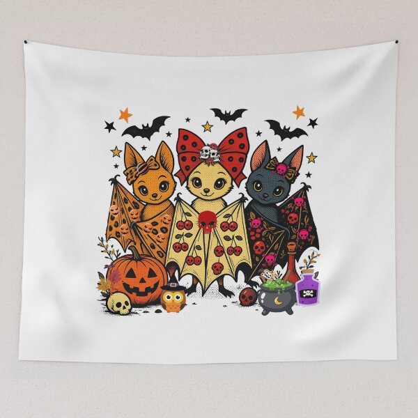 Item preview, Cute Vintage Comic Style Halloween Bats and Skulls Illustration designed and sold by VibranPalette.