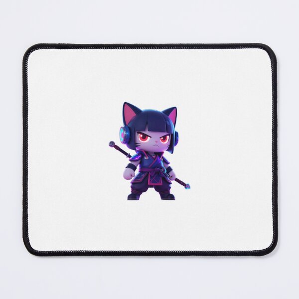 Item preview, Cyberpunk Cat Ninja Chibi Red Eyes Futuristic Warrior designed and sold by Manga moshi .