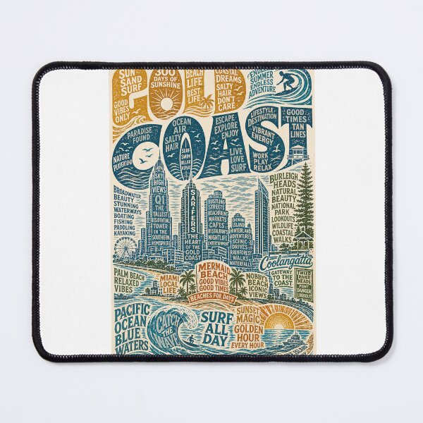 Item preview, Gold Coast Queensland Australia Skyline with Surfers Paradise Burleigh Heads and Pacific Ocean Coastline designed and sold by Aryabek.