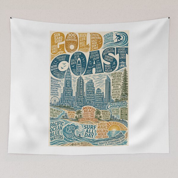 Item preview, Gold Coast Queensland Australia Skyline with Surfers Paradise Burleigh Heads and Pacific Ocean Coastline designed and sold by Aryabek.