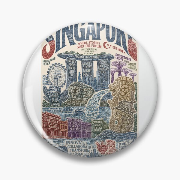 Artikelvorschau, Skyline von Singapur: Marina Bay Sands, Merlion und Gardens by the Bay entworfen und verkauft von Aryabek.