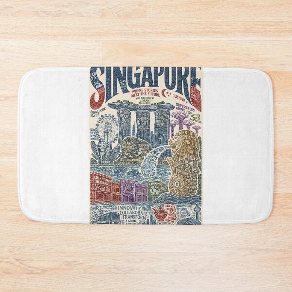 Artikelvorschau, Skyline von Singapur: Marina Bay Sands, Merlion und Gardens by the Bay entworfen und verkauft von Aryabek.