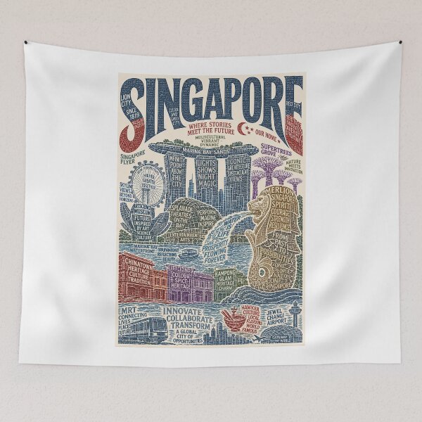 Item preview, Singapore Marina Bay Sands Merlion and Gardens by the Bay City Skyline designed and sold by Aryabek.